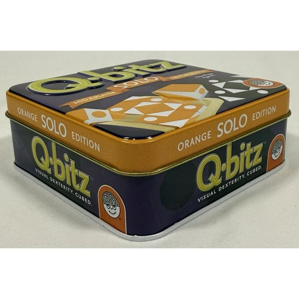 MindWare Q-bitz Solo Puzzle Game Kids Ages 8+ Orange Visual Dexterity Cubed Tin